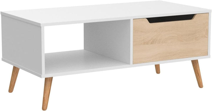 Cozy Modern Coffee Table with Storage, Wooden Cocktail Table, White