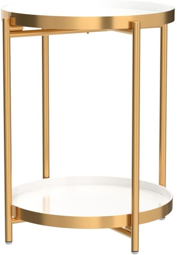 2 Tier Gold Side Table, Folding Round Metal End