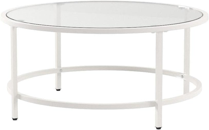 Modern Round Tempered Glass Accent Side Coffee Table, White