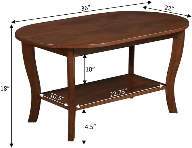 Oval Coffee Table with Shelf, Espresso Wood Finish