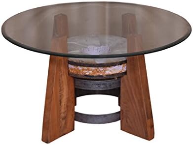 Round Coffee Table for Living Room - Designe Gallarie Accent Wooden Glass Table, Rustic Wood & Stone, Natural Finish, Brown