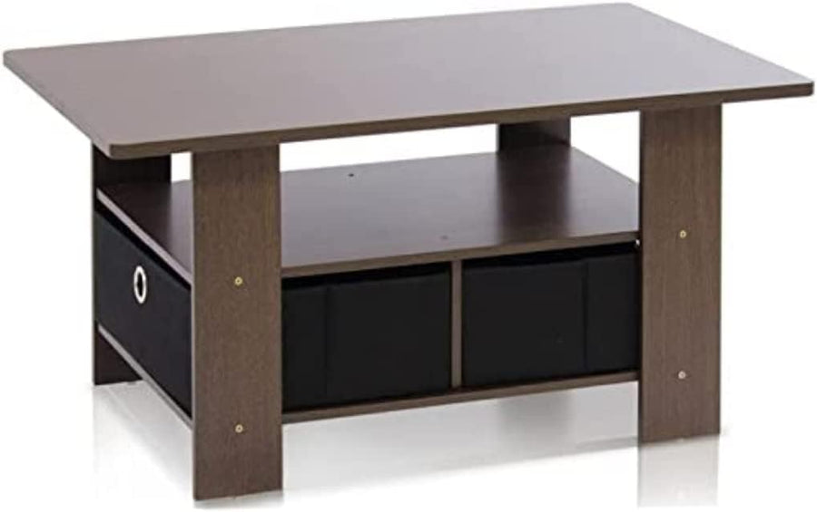 Furinno Coffee Table with Storage Bins, Dark Brown