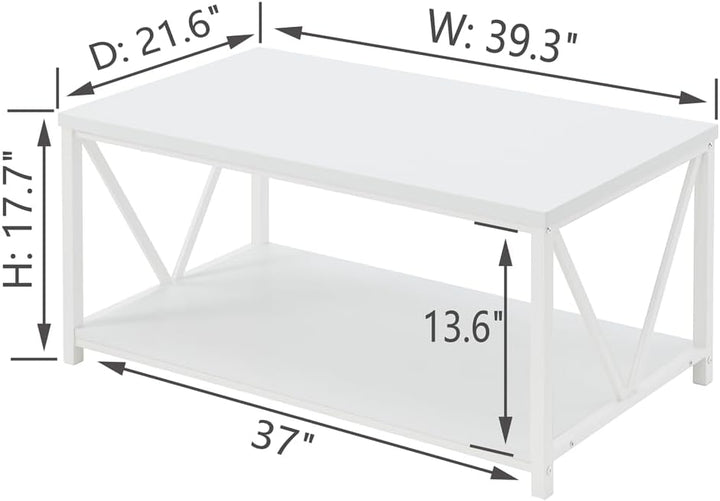 Rustic Coffee Table with Storage Shelf, Modern Living Room Furniture, White Oak