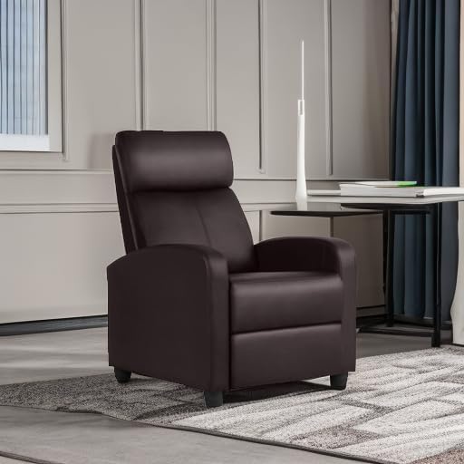 Recliner Chair Faux Leather Recliner Sofa, Brown