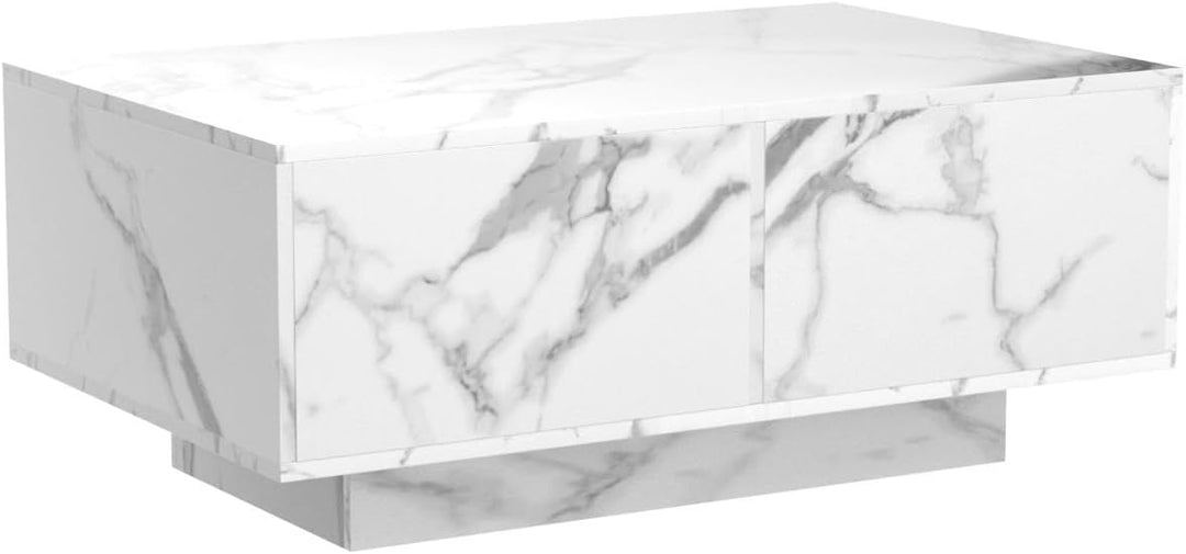 Modern High Gloss Coffee Table with LED Lighting, White Marble