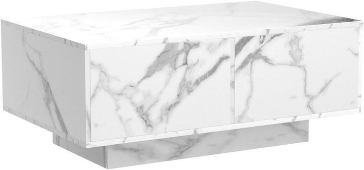 Modern High Gloss Coffee Table with LED Lighting, White Marble