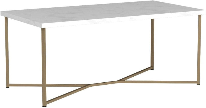 Mid-Century Modern Marble and Gold Coffee Table with Shelf