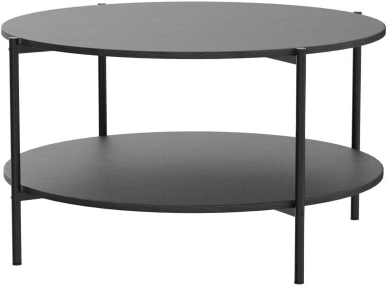 Stylish 2-Tier Round Coffee Table with Storage Shelf, Charcoal