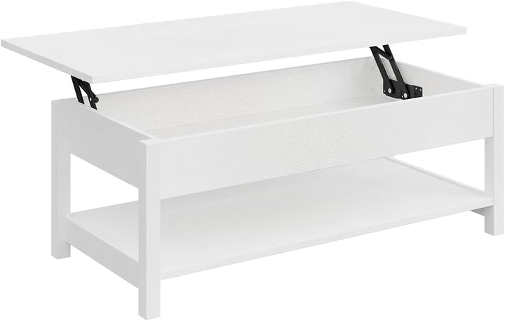 Lift Top Coffee Table with Hidden Compartment, Pop-Up Coffee Table, White