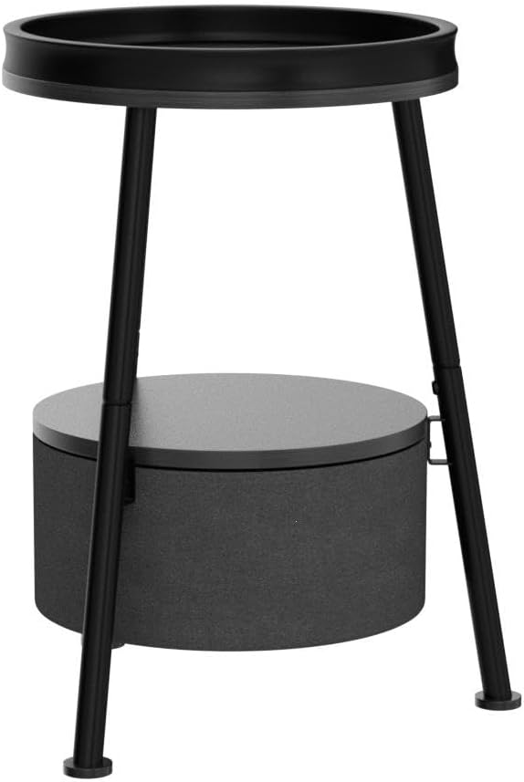 2 Tier Round Side Table w/ Storage Basket