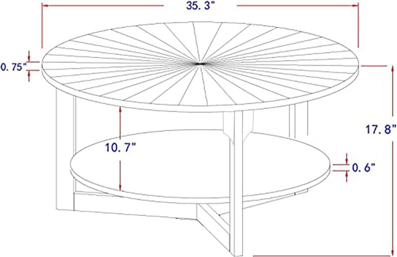 Rustic 2-Tier Round Coffee Table with Storage, Dark Grey