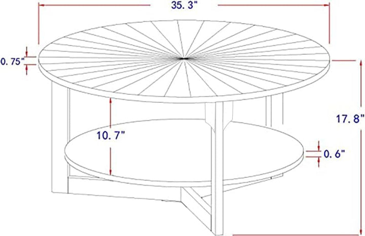 Rustic 2-Tier Round Coffee Table w/ Storage, Living Room Furniture