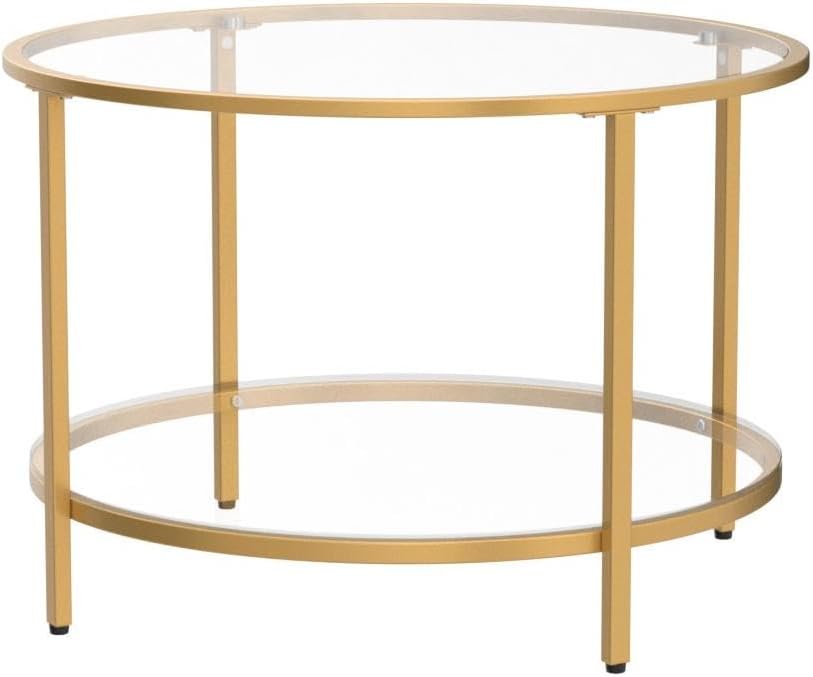 Elegant Glass Coffee Table, Champagne Gold Finish