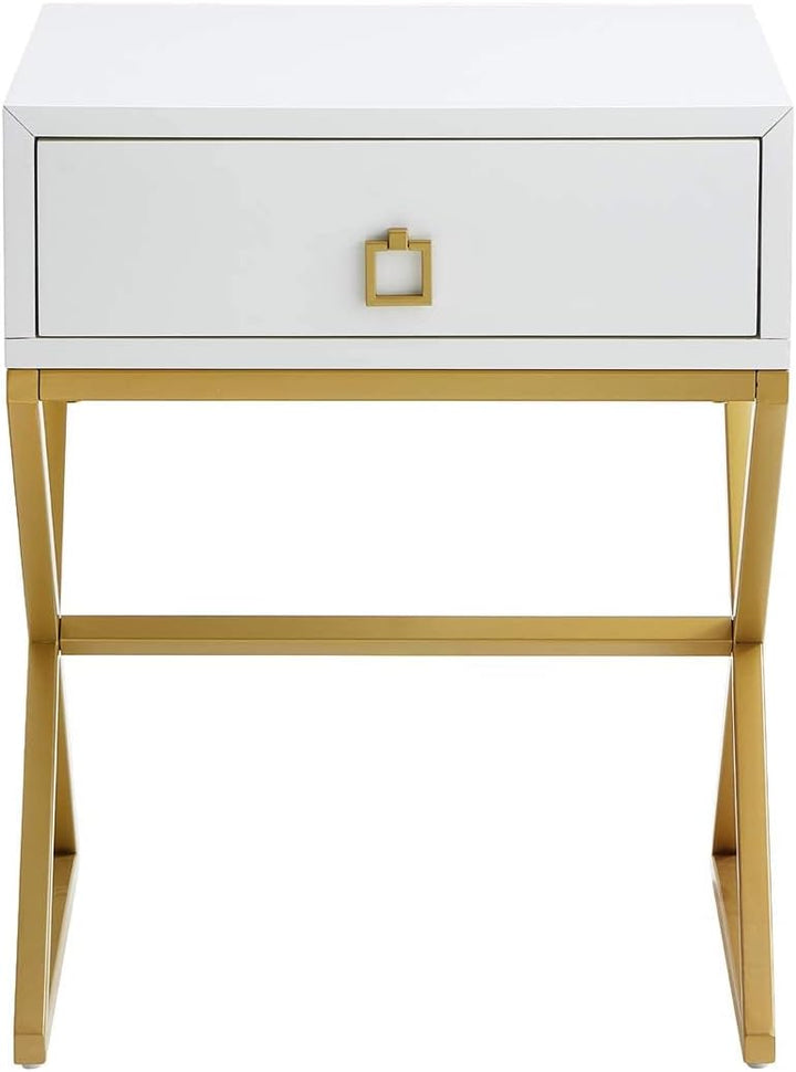 Modern Side Table with Drawer End Table White/Gold