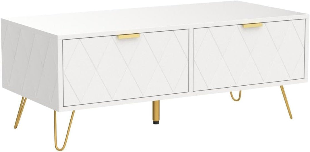 Versatile White Coffee Table with Storage, Rectangular Design