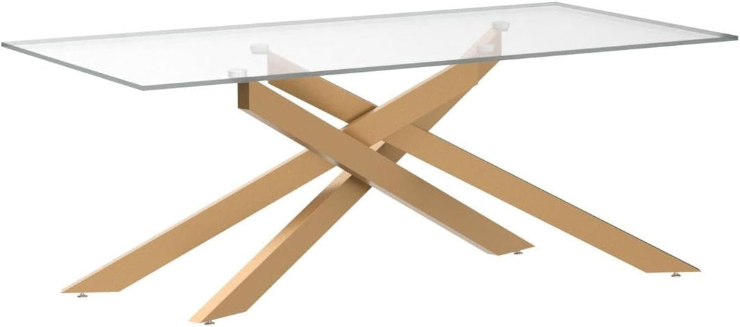 Modern Rectangular Coffee Table, Tempered Glass Top, Metal Legs, Gold