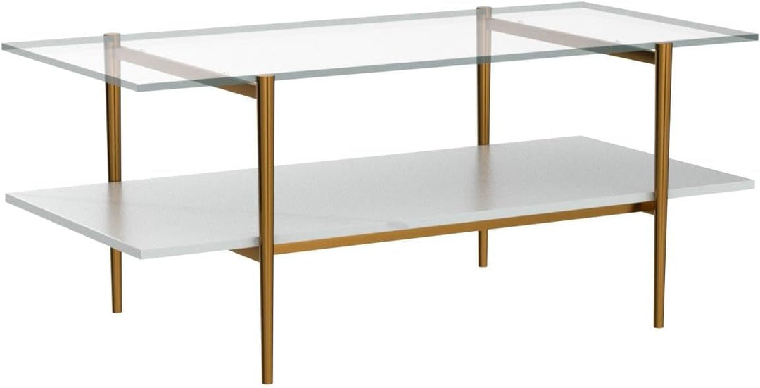 Elegant Glass Coffee Table, Double Layer Design, Gold Frame