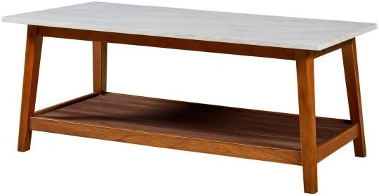 Wooden Coffee Table with Marble-Look Top, Walnut