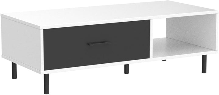 Giantex Modern Wood Rectangular Coffee Table, Drawer, Shelf (White, Black)