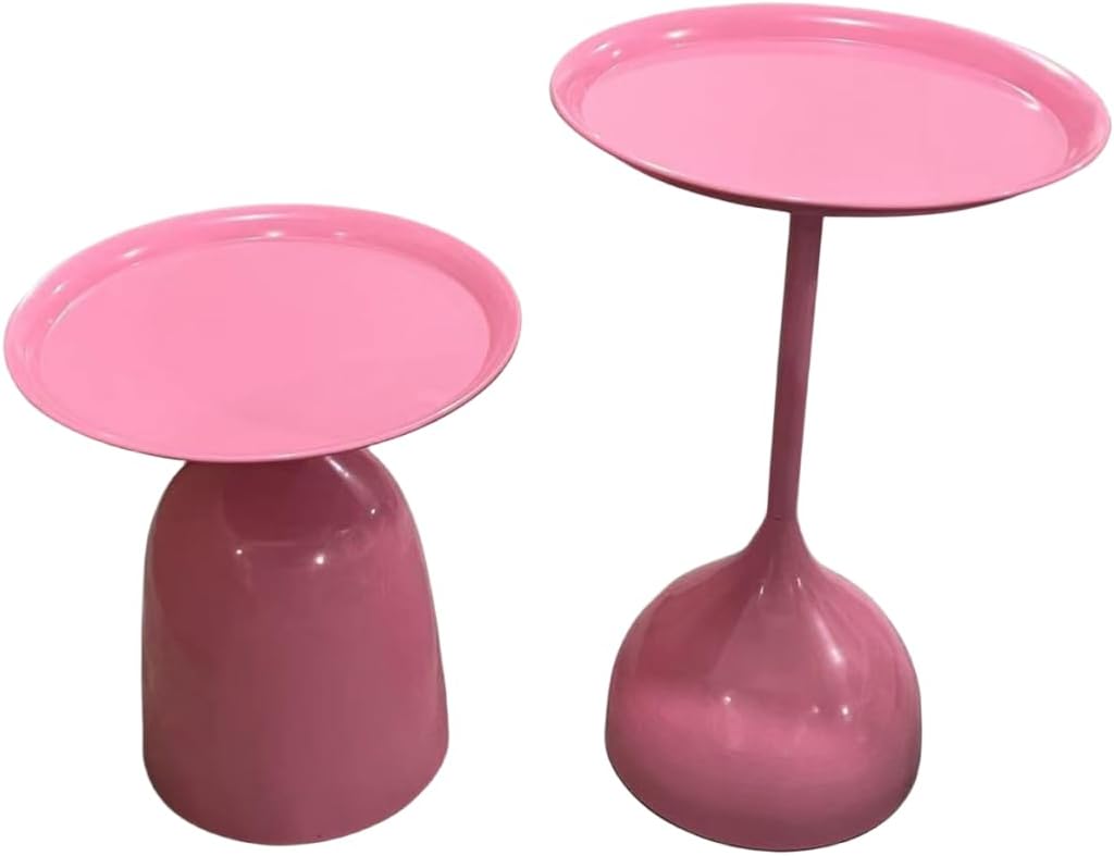 Fluted Side Tables, Drum Coffee Table, Hump Console Table, Metal Coffee Table (Pink)