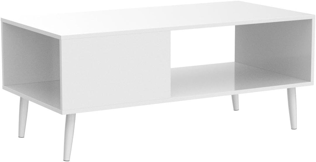 Yusong Modern Wood Coffee Table, Retro Mid-Century Center Tables, White