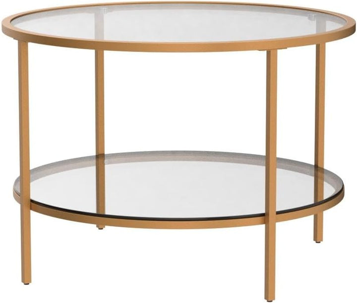 Elegant 2-Tier Glass Top Coffee Table, Gold Finish