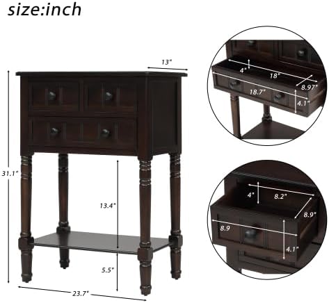 Narrow Console, Slim Sofa Table w/ 3 Storage Drawers