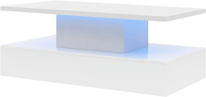 LUMISOL High Glossy UV Coffee Table with LED Lights, 2 Tiers, White