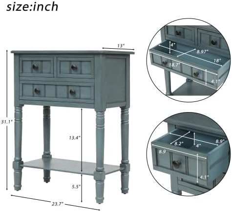 Narrow Console, Slim Sofa Table with 3 Storage Drawers