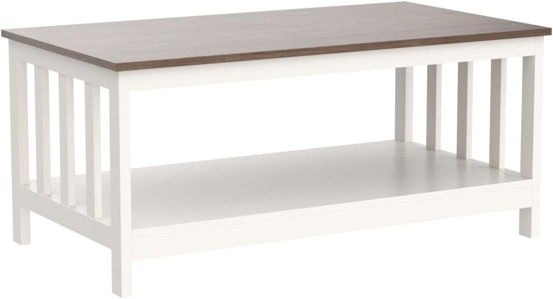 ChooChoo Farmhouse Coffee Table with Shelf, 40-Inch, White