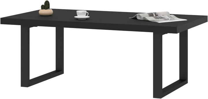 Modern Black Coffee Table, Minimalist Industrial Wooden Center Table, Farmhouse Rectangle Living Room Table, Black Oak