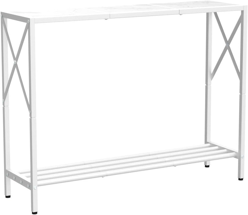 Console Table, 2-Tier Industrial Entryway, White