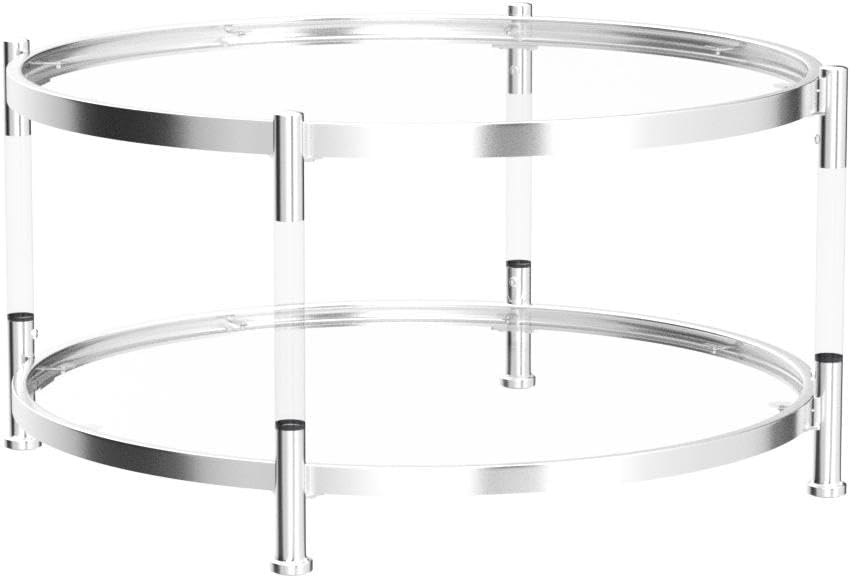 Tempered Glass Round Coffee Table, Modern Acrylic Legs