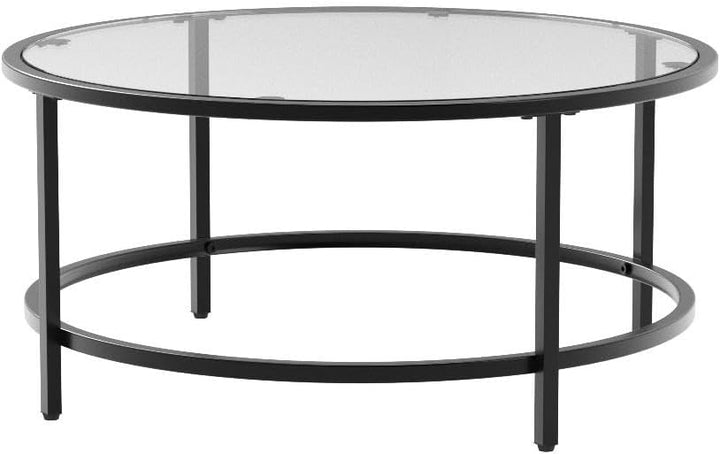 Modern Round Tempered Glass Accent Side Coffee Table, Black