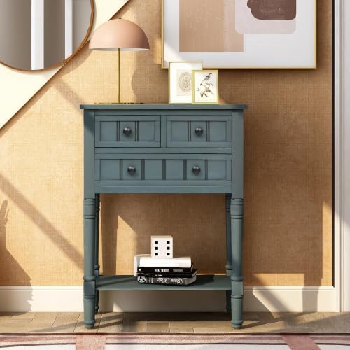 Narrow Console, Slim Sofa Table with 3 Storage Drawers