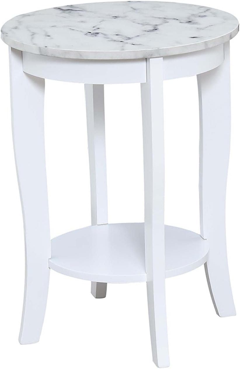 American Heritage Round End Table, White Faux Marble / White