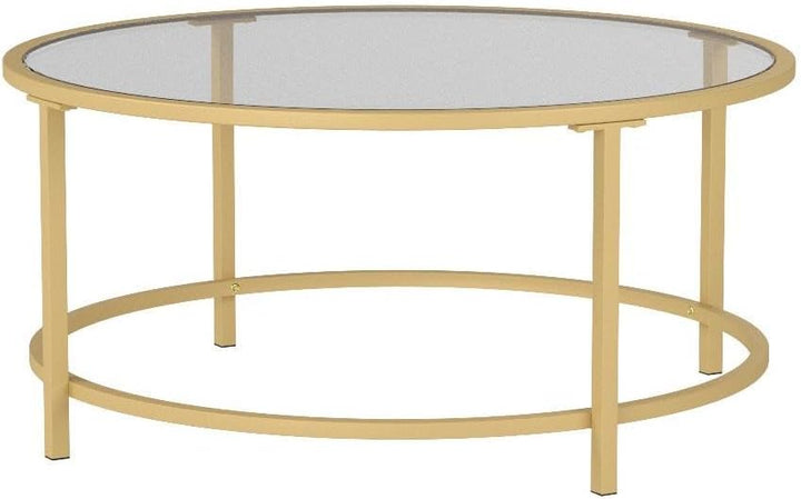 Modern Round Tempered Glass Accent Side Coffee Table, Bronze Gold