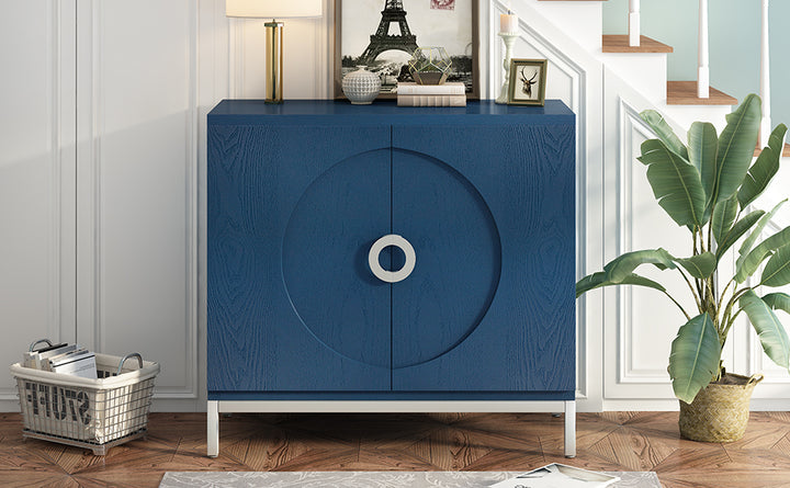 Navy Storage Cabinet with Solid Wood Veneer & Metal Legs