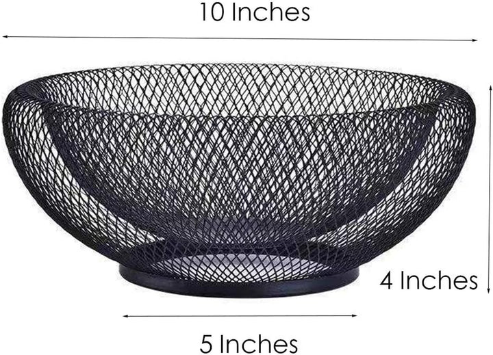 Metal Mesh Fruit Basket, Black Round Decorative Fruit Bowl