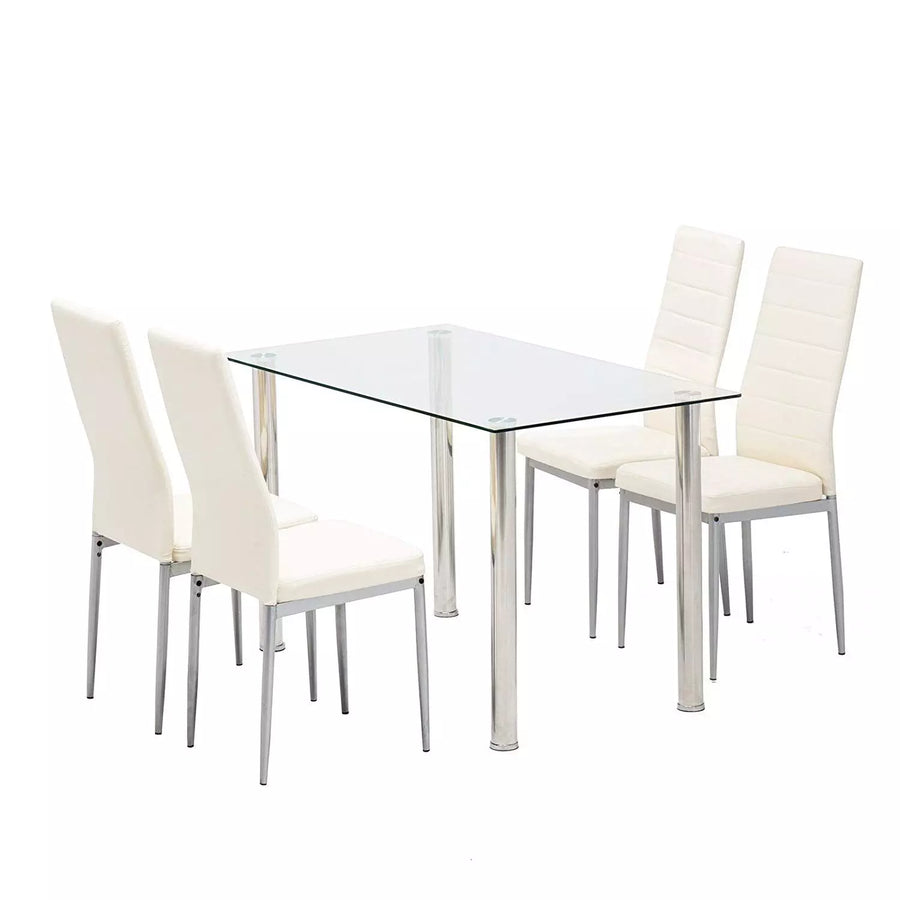 5 Piece Dining Table Set Dining Table & 4 Leather Chairs, White