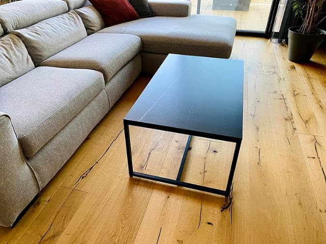 Sintered Stone Coffee Table with Black Metal Frame, Black