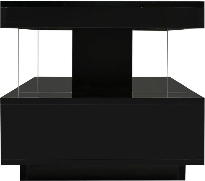 Polibi Modern Center Table with Storage, LED Lights, Black