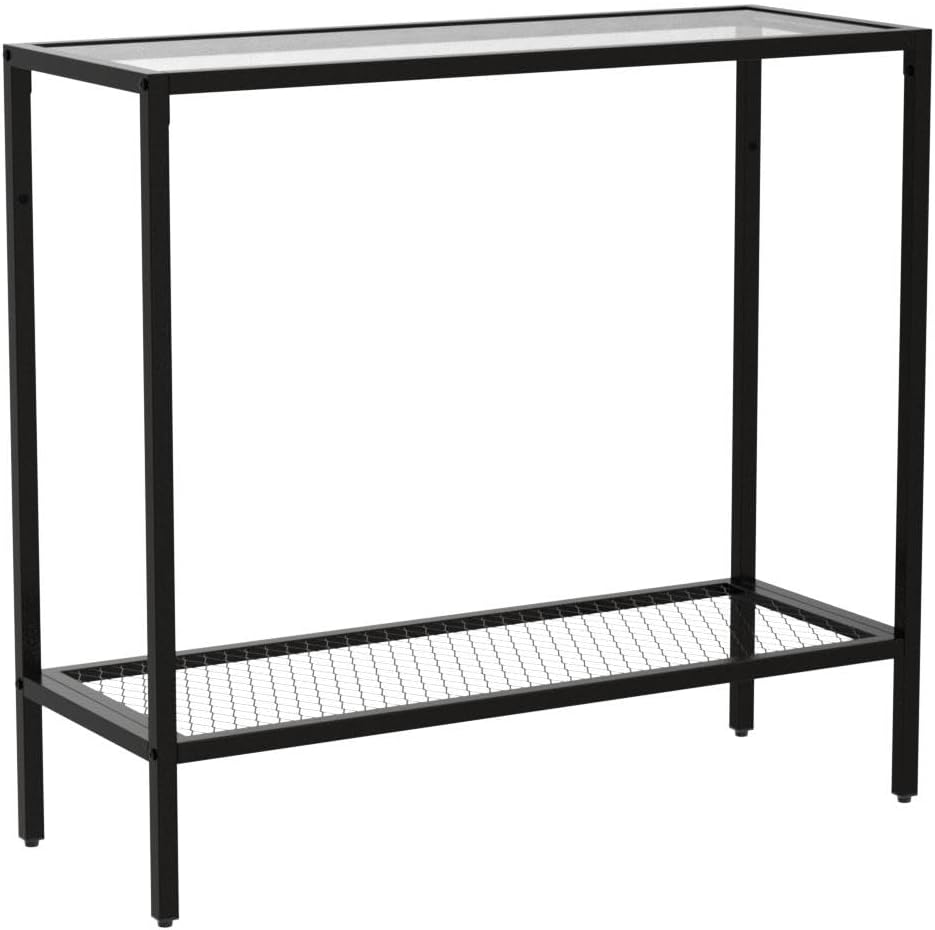 Black Console Table Glass Entryway Narrow Sofa