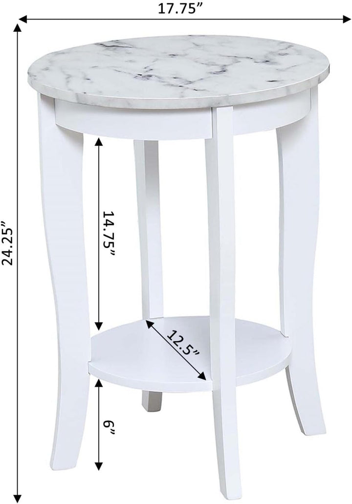 American Heritage Round End Table, White Faux Marble / White