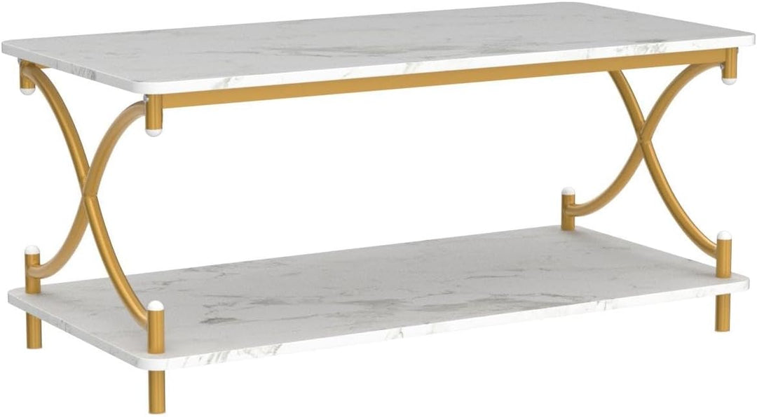 Versatile White and Gold Coffee Table, Modern Rectangle Design