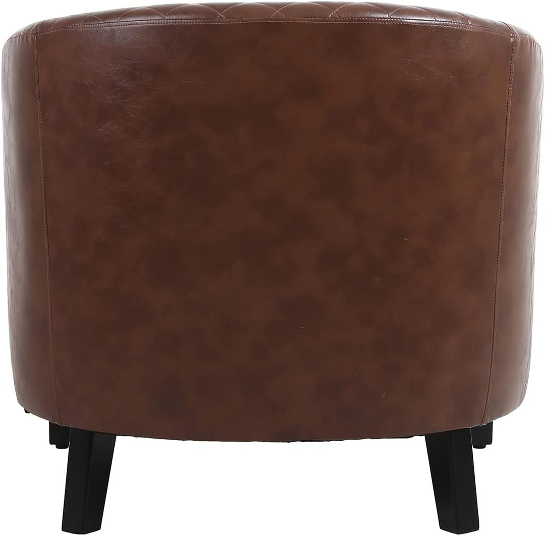 Classic Brown Leather Accent Arm Chair Barrel