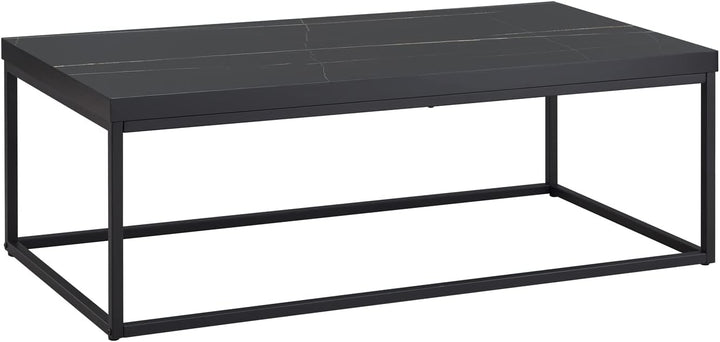 Marble Coffee Table, 47" Rectangle Modern Industrial Style, Black Marble