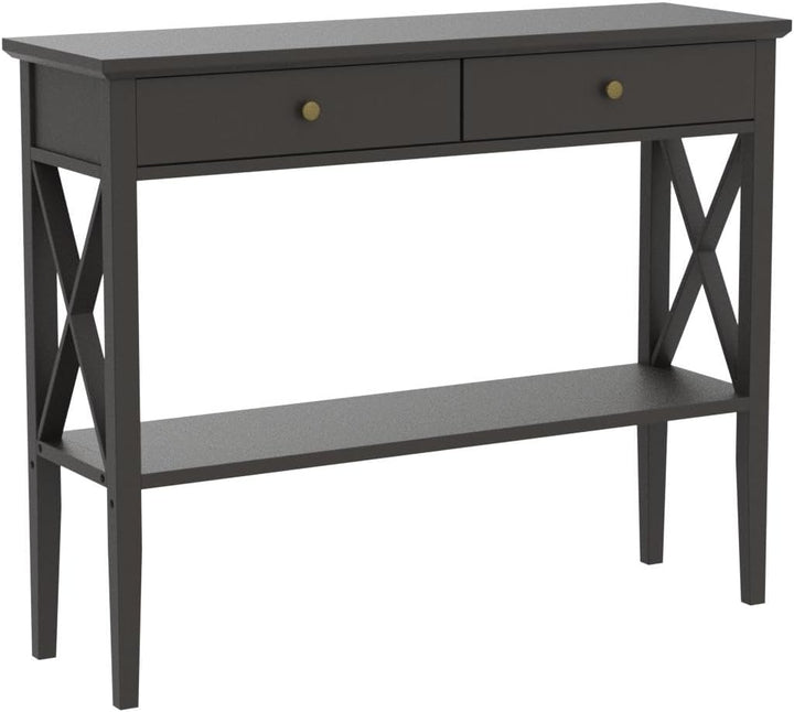 Console Table with Drawers, Narrow Wood Accent