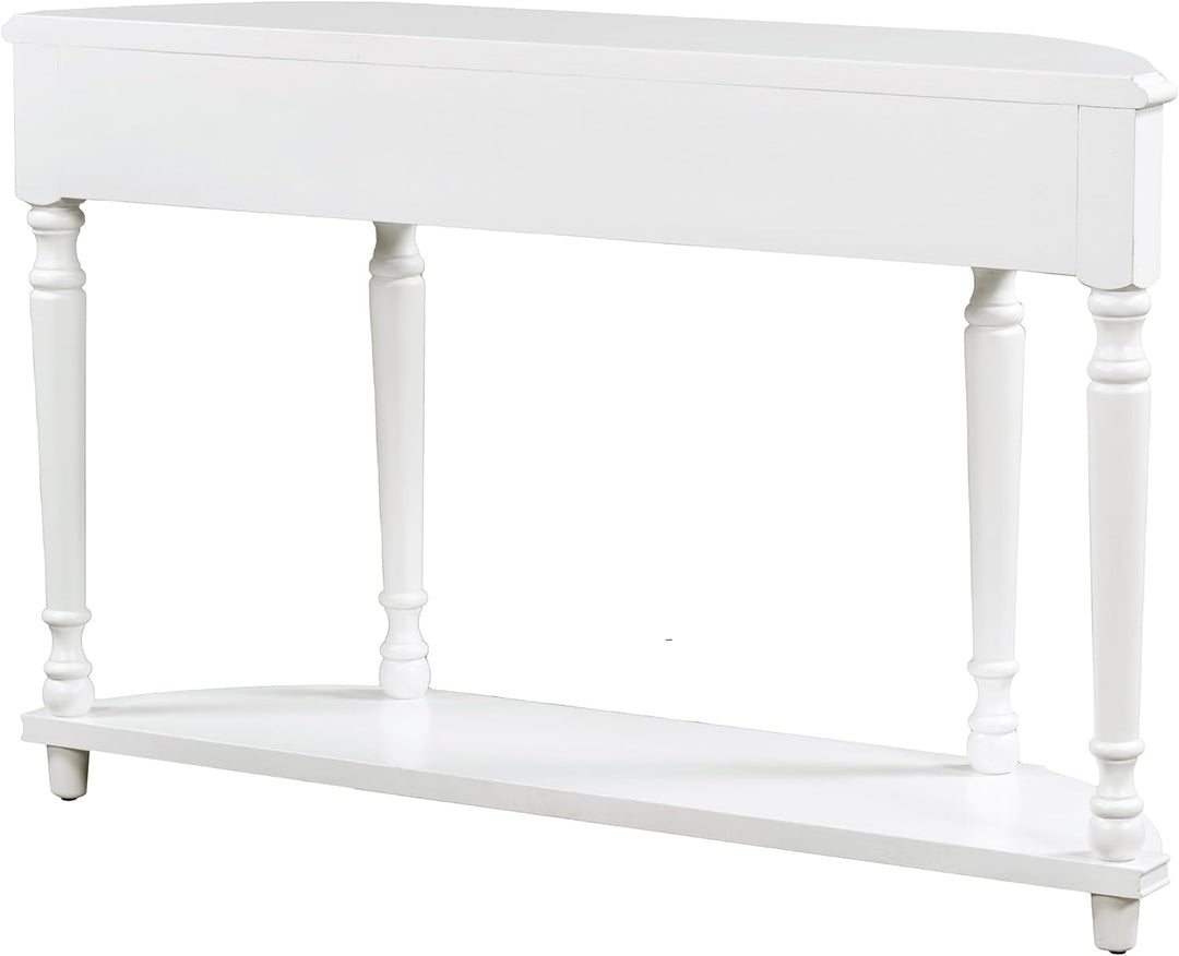 Retro Half Moon Entry Table, 2 Drawers, Shelf