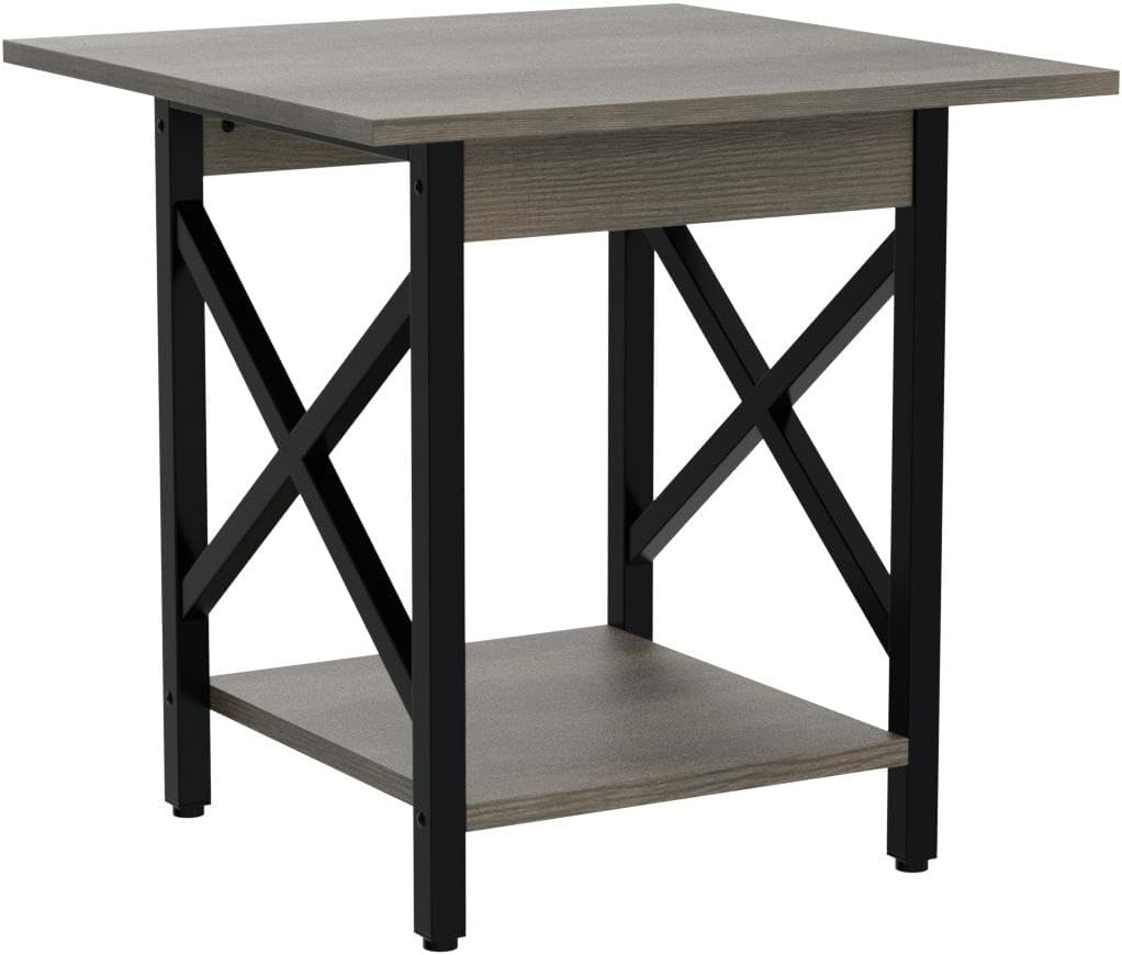 24" Farmhouse Industrial Side Table Gray Wash